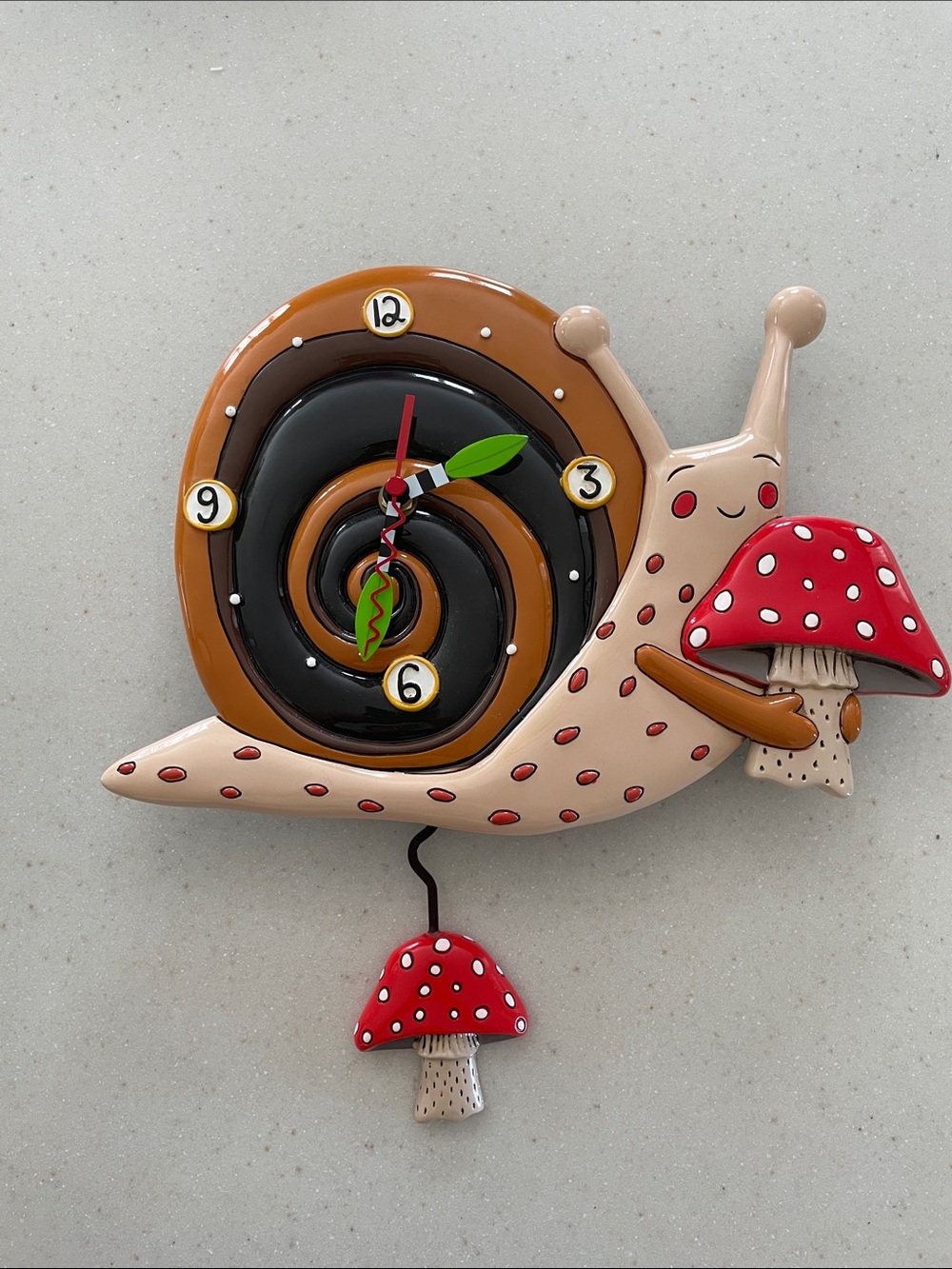Snail Mushroom Wall Clock in Beige and Red